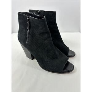 Cole Haan Grand.0S Peep Toe Bootie Black Embossed Nubuck Leather 9 Ankle Zip